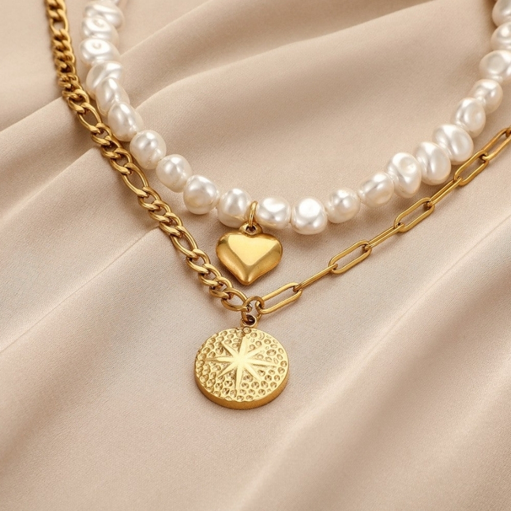 Josslyn Layered Necklace – Pearl & Starfish Coin